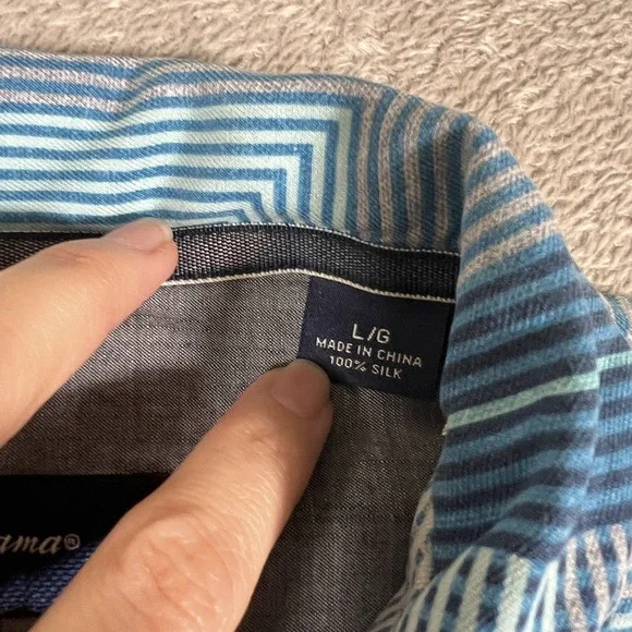 Tommy Bahama Shirt Mens Large Blue 100% Silk Geometric Button Up Original Fit - Picture 5 of 10